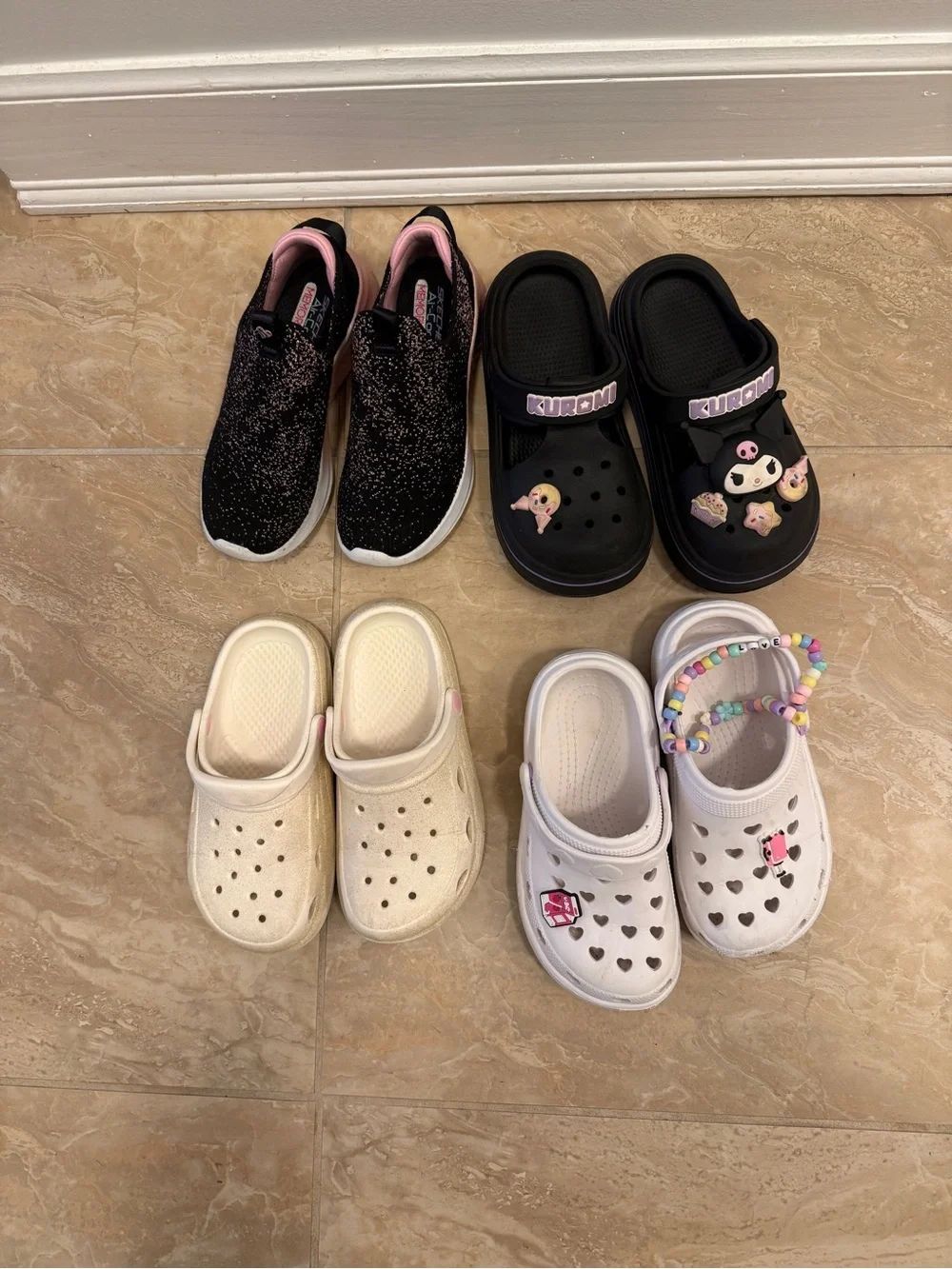 Kids Black Glitter Slip-On Sneakers - Unbranded